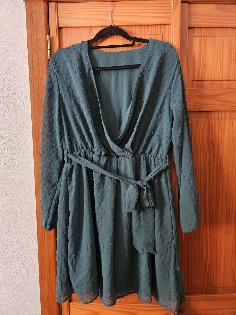 Green Textured Long Sleeve Dress
